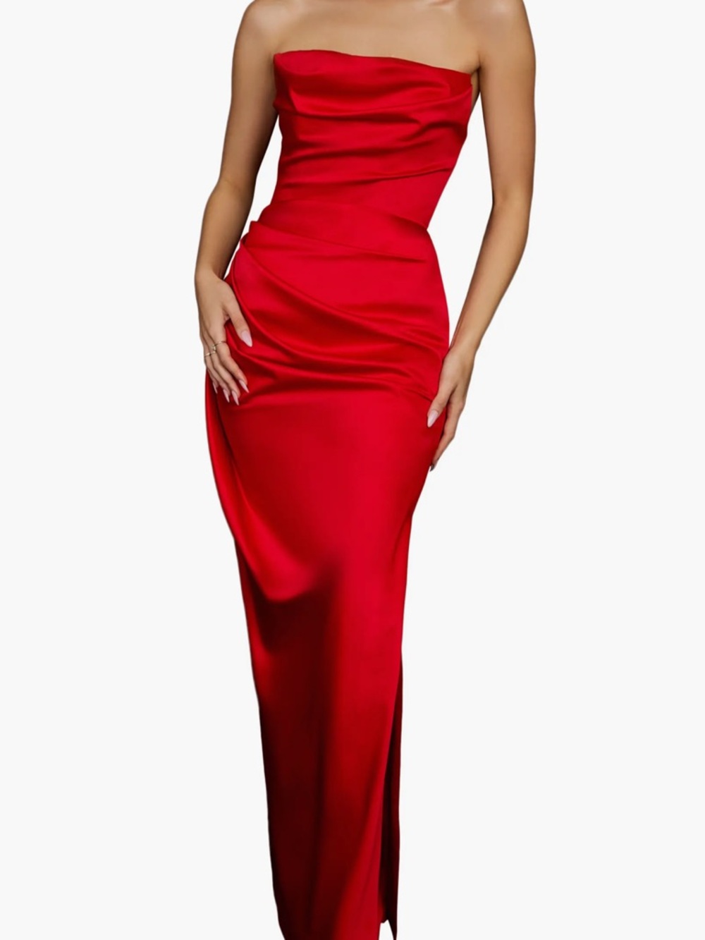 ADRIENNE Scarlet Satin Strapless Gown